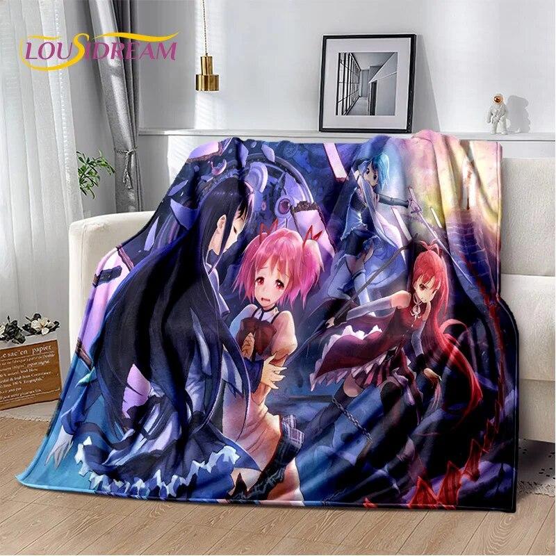 3D süße Puella Magi Madoka Magica Cartoon-Decke, weiche Überwurfdecke für Zuhause, Schlafzimmer, Bett, Sofa, Picknick, Reise, Decke für Kinder