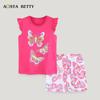 European Girls' Butterfly Print Short Sleeve T-shirt & Shorts Set - Summer Toddler Two-Piece Outfit