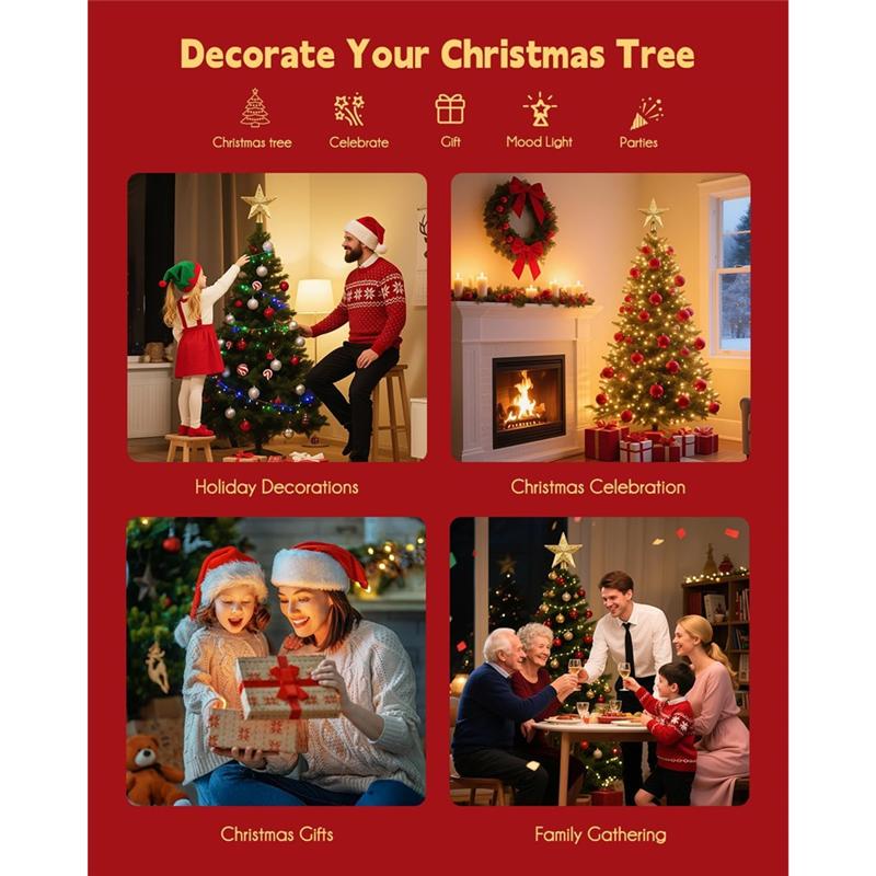 M-Modern-Trees Topper Christmas Tree Lights Christmas Five Pointed Star Christmas Lights US Plug