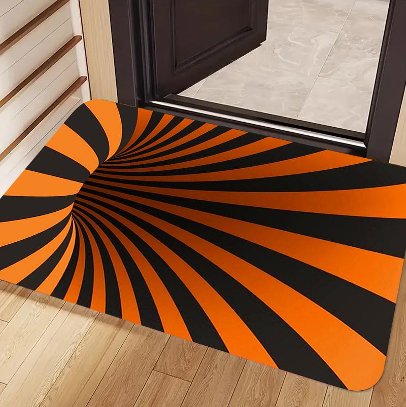 Trippy Yellow Black Stripe Vortex Optical Illusion Non-slip Carpet Washable Door Mat for Entryway Livingroom Home Decoration