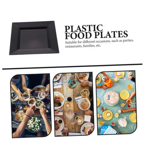 SEWOART Plastic Disposable Plates, 10-Pack, Black, for Camping, BBQs, Food Serving, Individual Trays, Dinner Parties, and Home Use (Styles Unspecified