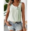 Ärmellose Gestreifte Schräger Halsausschnitt Damenbluse Neues Damen Casual Lockeres Oberteil Einfach Elegant Mode Süßes Büro-T-Shirt Streetwear Knöpfe Kleidung