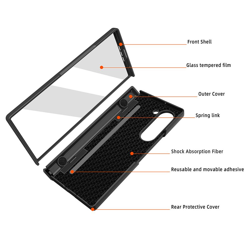 For Samsung Galaxy Z Fold6 5G Case Hinge Kickstand PC Phone Cover with Tempered Glass Film