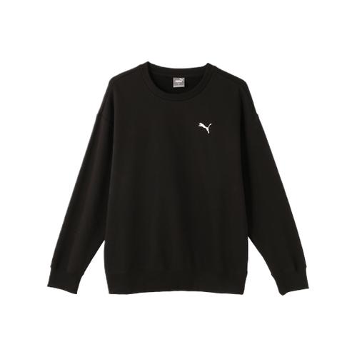 PUMA Solid Color Sports Casual Loose Fleece Sweatshirt Unisex Black EU S чёрный