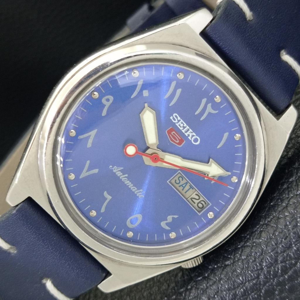 Seiko 5 AUTOMATIC 7009A JAPAN MENS VINTAGE ARABIC BLUE DIAL WATCH A702652-1 R209-a702652