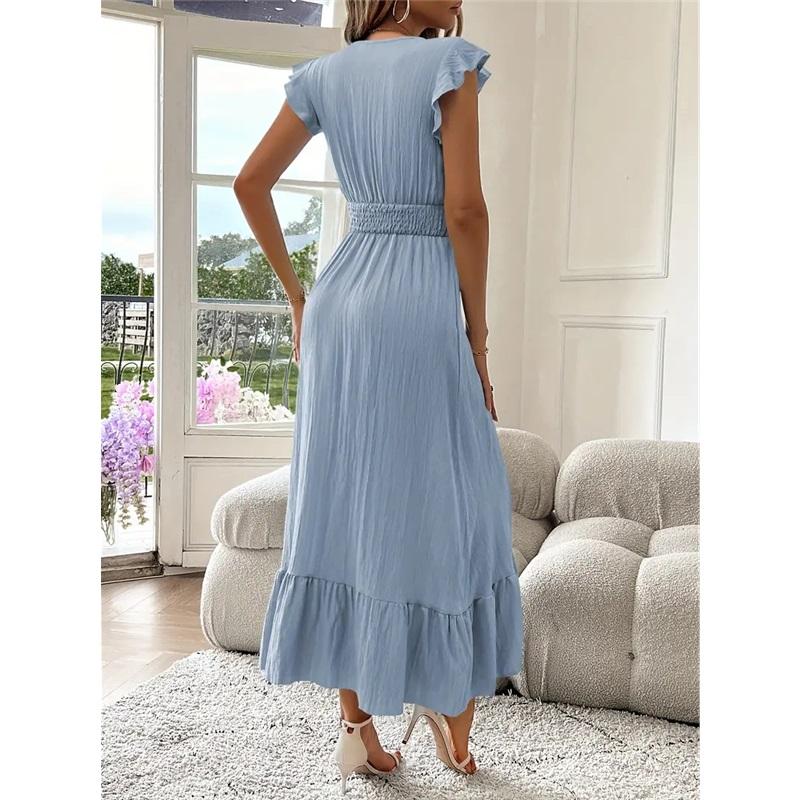 

Женское длинное летнее платье с короткими рукавами L церулеан голубой