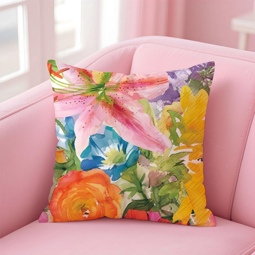 Watercolor Painting of Orchid Plants Cushion Cover Pillow Case Soft Skin Friendly Fabric  Concealed Zipper