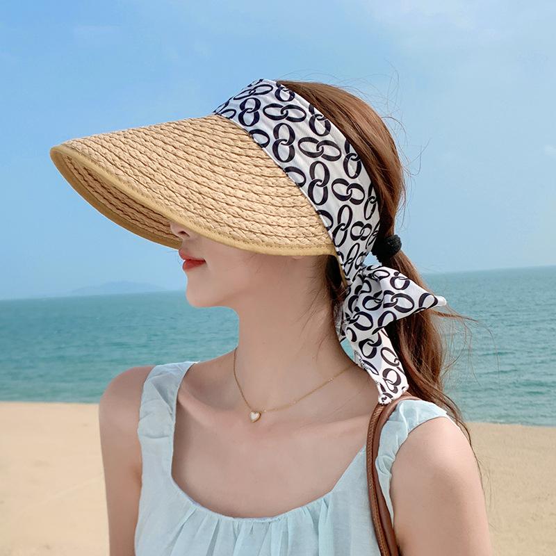 8551 Straw Hat Children's Summer Big Eaves Seaside Beach Sunscreen Sun Hat Fashion Bow Ribbon Empty Top Hat