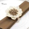 Pastoral Style Table Decor 6Pcs Linen Flower Napkin Rings, Wooden Ring Rustic Holders, Holiday Party Buckles Farmhouse Rings for Wedding Bridal Shower