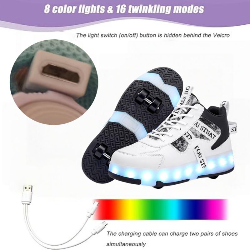 Internet Famous Charging Roller Shoes for Boys Invisible Cross-Border Best-Selling Four-Wheel Walking Shoes Straight Hair