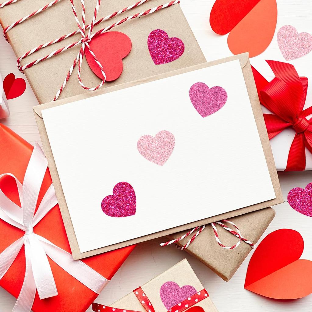 300Pcs Valentine's Day Glitter Pink Heart Stickers 1.5 Inch Sparking Adhesive Heart Stickers Arts and Crafts Decorative Envelope Seals for