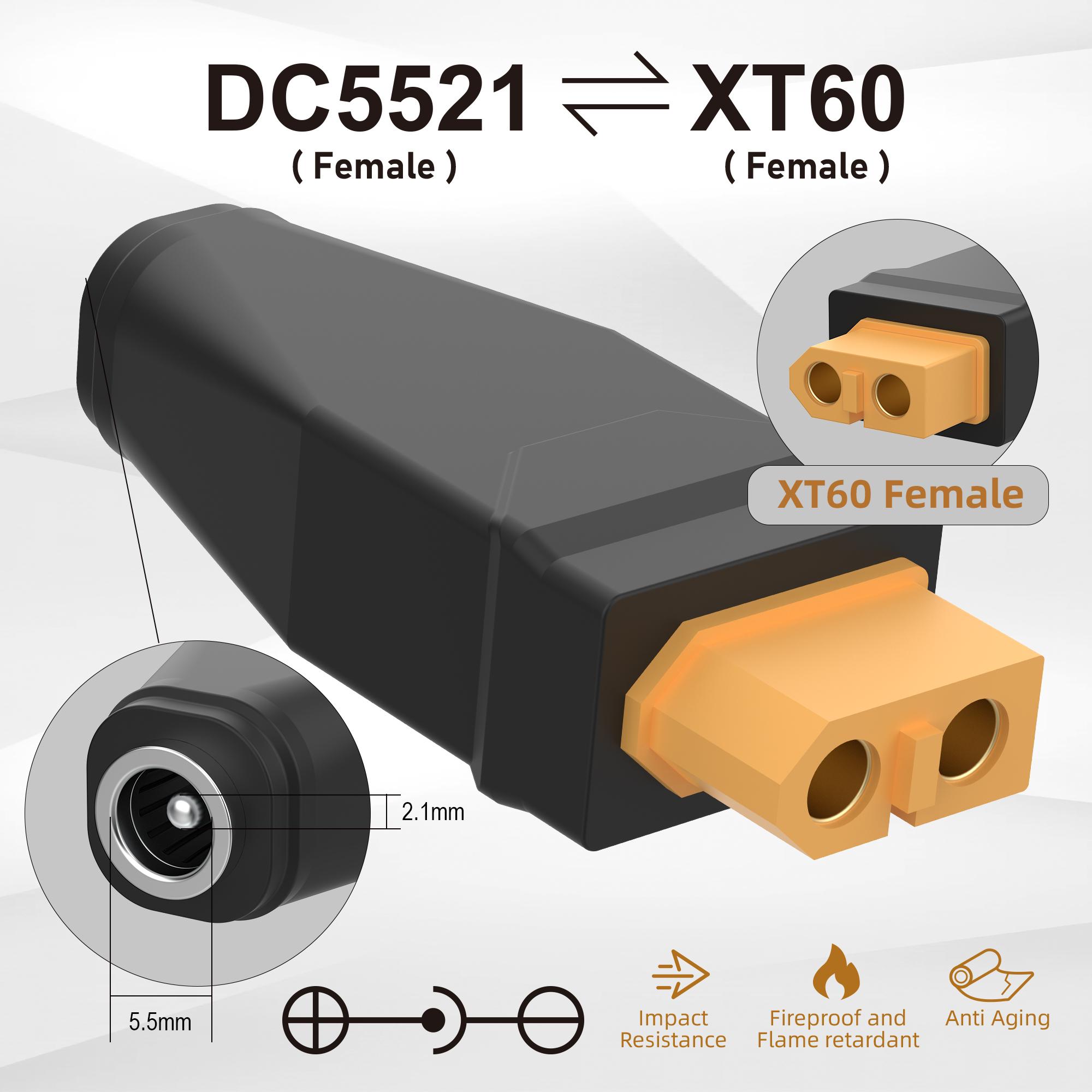 

XT60 to Dc5211 Connector Head Convert to Multiple DC5521 5525 Plug Female Male Adapter Charging Conversion Plug, for UAV Laptops
