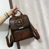 Vintage Embossed Women‘s Backpack Large Capacity Water-Resistant Chinese Style Backpacks Leather Travel Worker Commuter Rucksack