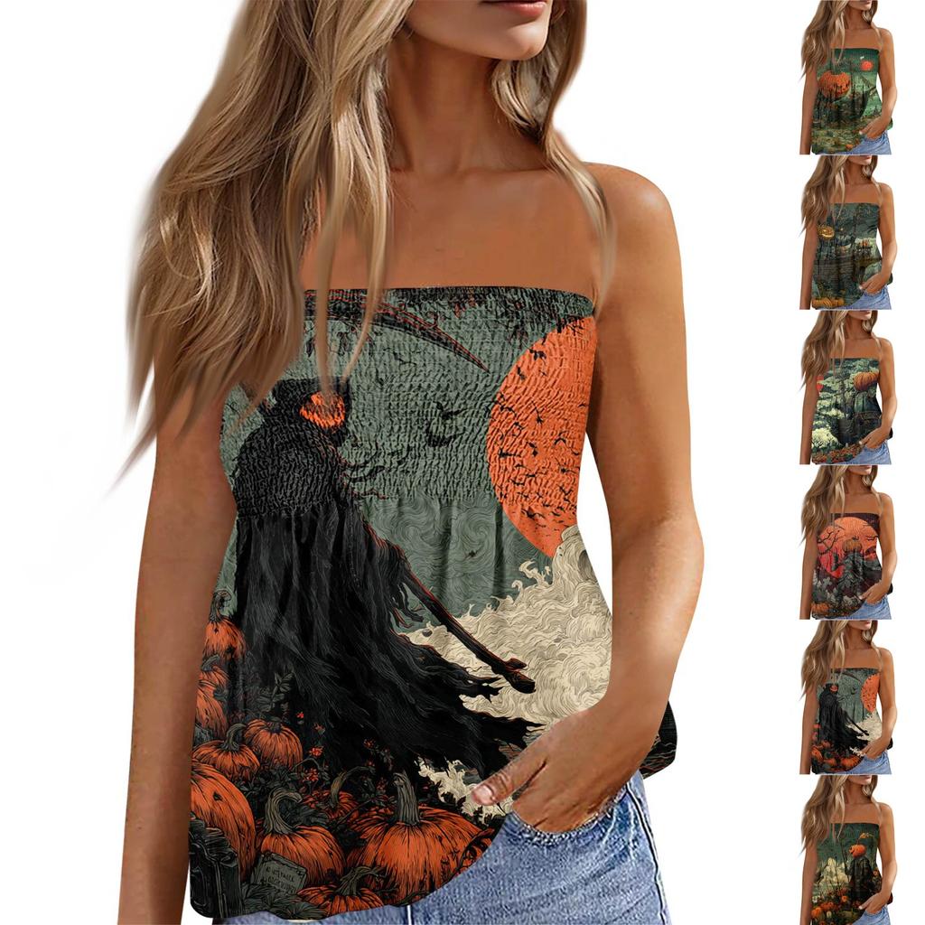 Summer Tube Tops For Women,Cute Sexy Off Shoulder Print Sleeveless T-Shirt