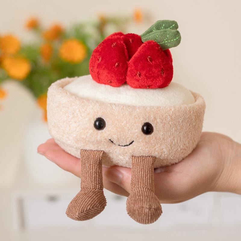 Cute and Fun French Lemon Tart Strawberry Mousse Egg Tart Dessert Doll Plush Toy Doll Desktop Ornaments