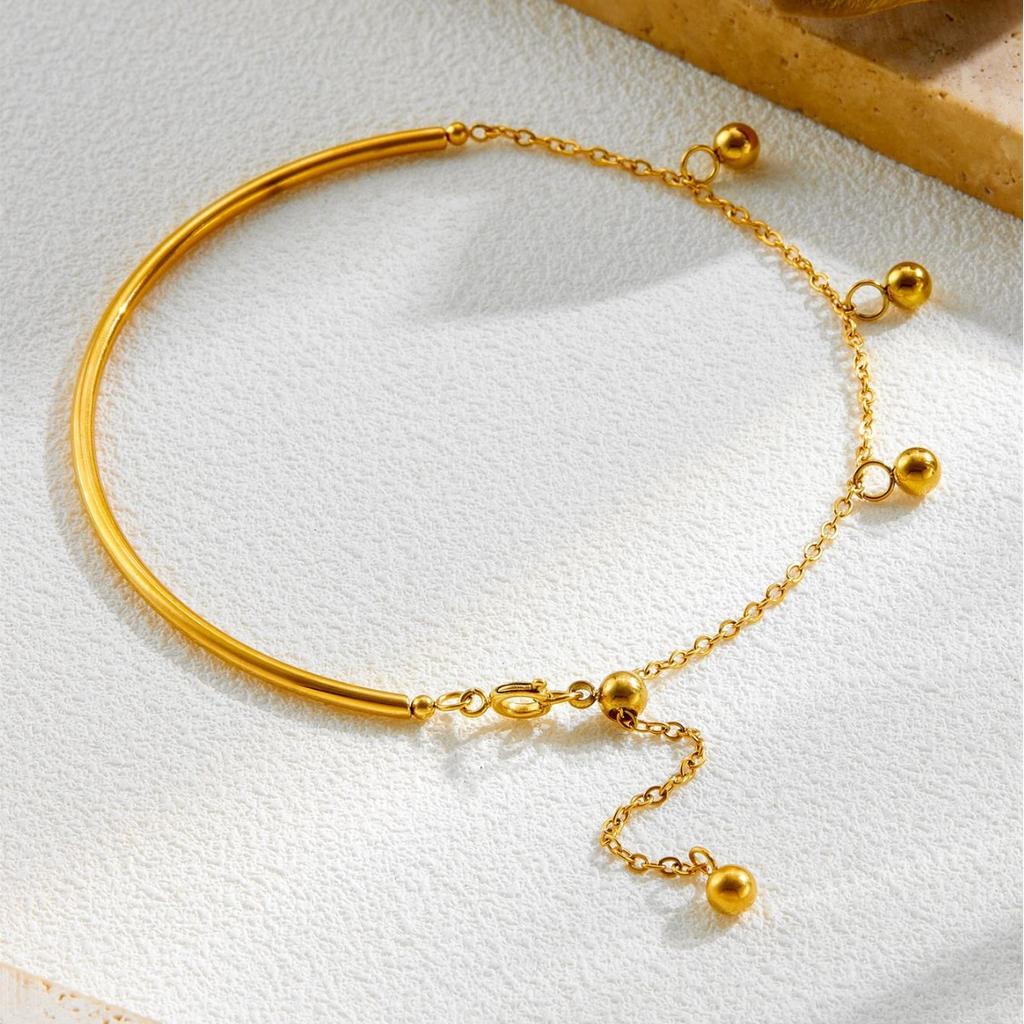 DIEYURO 316L Stainless Steel Elegant Golden Semicircle Fringe Round Beaded Bracelet Lady Trend Waterproof Hand Chain Jewelry
