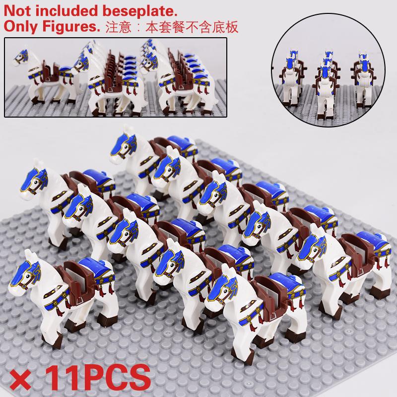 Medieval Military Sets Cavalry Figures War Horse Animals Building Blocks Parts Knight Weapons Accessories Toys for kids gifts