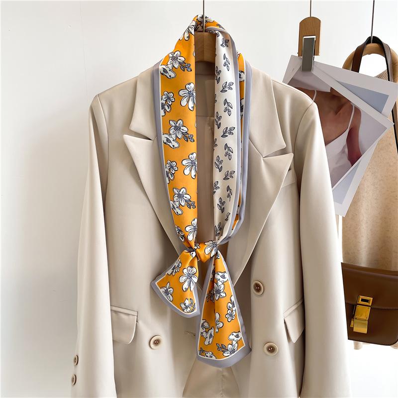 Tassel-decorated Suit Necktie Belt Small Strip Headband Silk Scarf Women's Double-sided Printed Narrow Thin Scarf