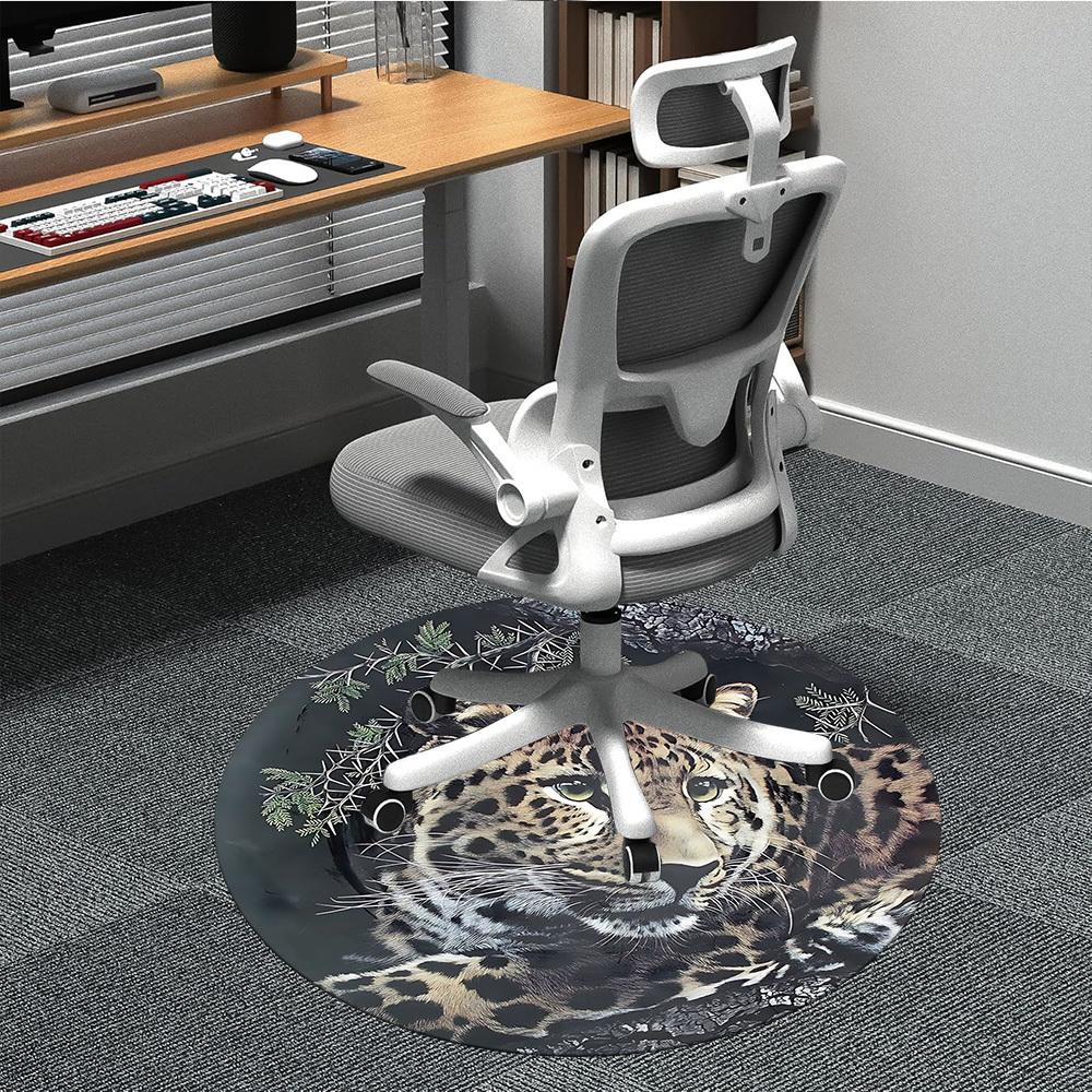 

1pc Leopard Print Chair Carpet for Office, Round Polyester Mat, Indoor Decor for Office, Easycare Fabric, Washable Non-slip Area Carpet 80cm
