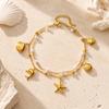 Starfish Shell Dolphin Charms Anklet for Women Stainless Steel Imitation Pearl Double Layers Ankle Bracelet Summer Beach Jewelry