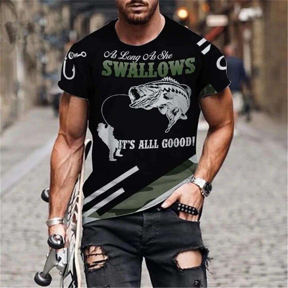 3D Printed Summer Fashion Outdoor Fishing  T-Shirt Europe And America Casual Retro Street Style Round Neck Short Sleeve Men Tees