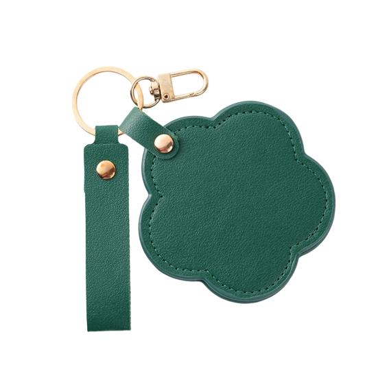 Faux Leather Flower Makeup Mirror Waterproof Portable Vanity Mirror Keychain