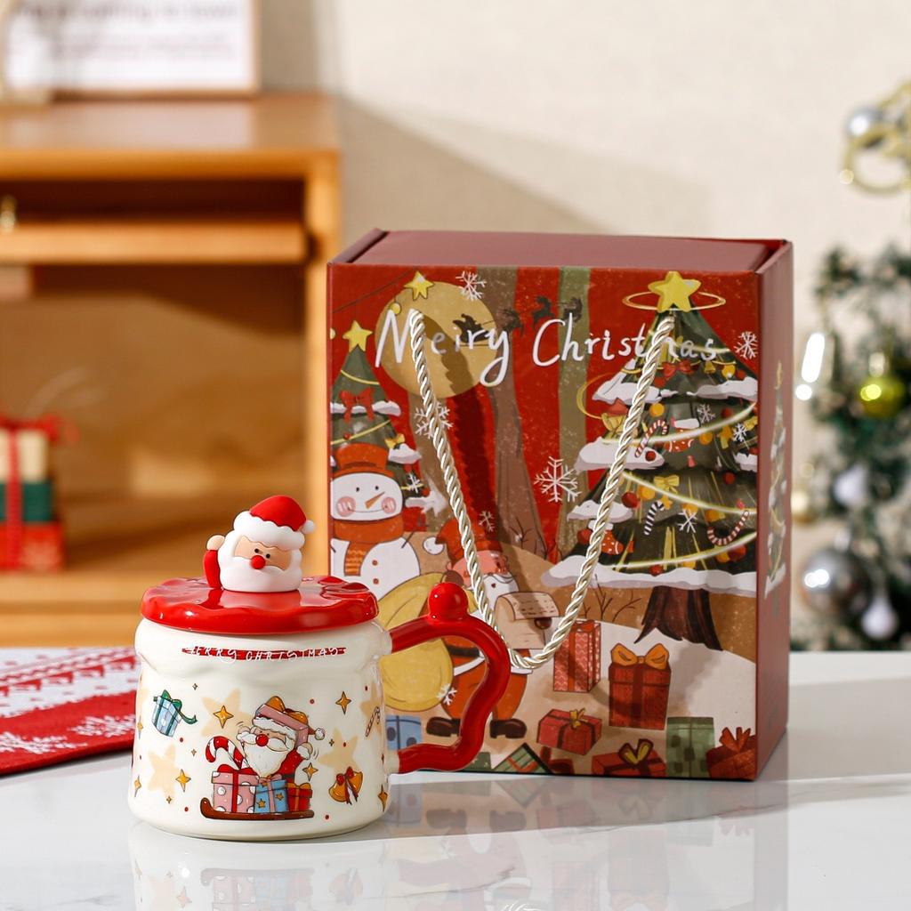 New Christmas Gift High Value Gift Set Mug with Lid Large Capacity Household Souvenir Ceramic Cup