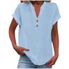 2025 Women's Solid Color V-Neck Buttoned Cotton-Linen Short-Sleeve Top