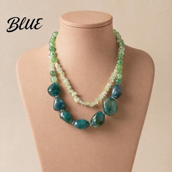 Stone Pendant Necklace Double Layer Gravel Necklace Adjustable Chain Length