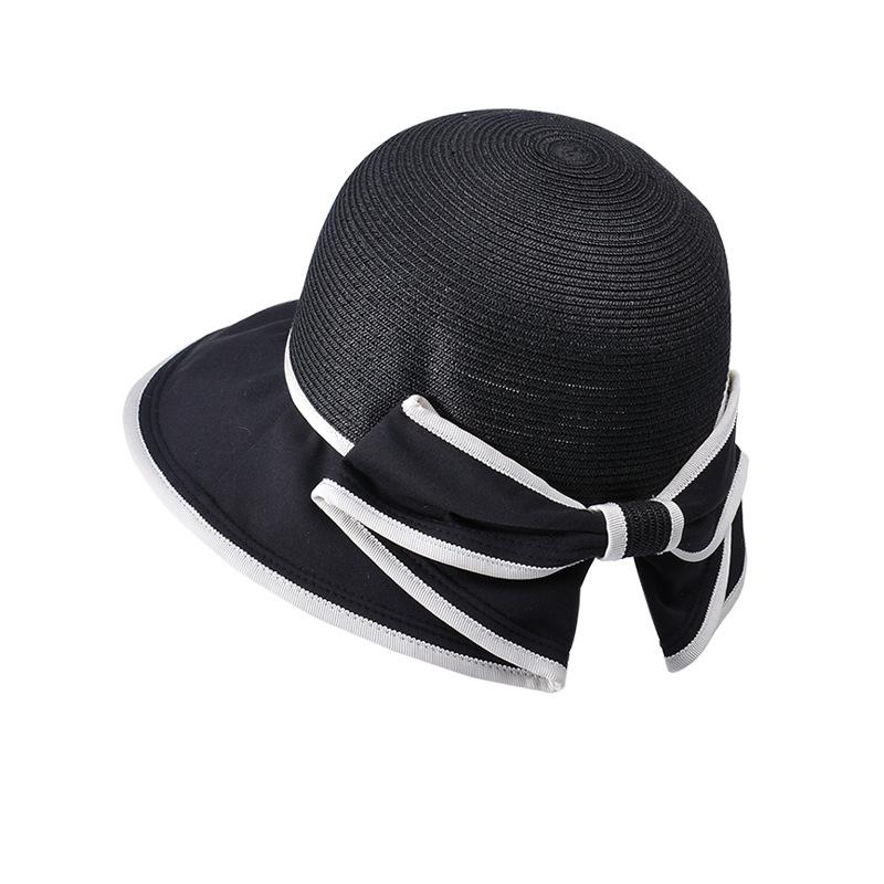 8456 Spring and summer bow bucket hat travel versatile sun hat children splicing sunscreen shade straw hat