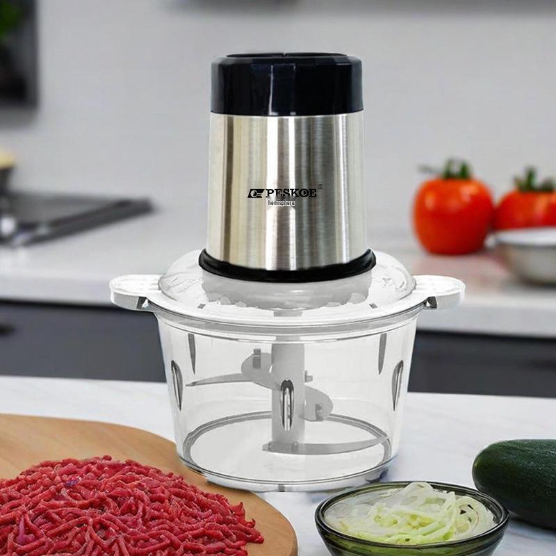 2L Electric Meat & Vegetable Grinder: Glass Model, Compact Food Processor & Chili Powder Chopper for Household Use