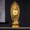 Standing Kannon Bodhisattva Statue, Buddhist Altar Statue, Wood Carving, Arabesque Halo, Boxwood, Prayer, Protection from Evil, Hanro Art Carving (27c
