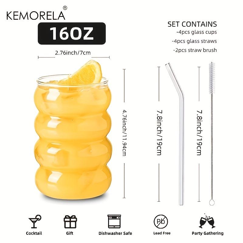 16OZ Drinking Glasses With Glass Straw 4pcs Set 350ML/470ML Shaped Glass Cups Beer Glasses Iced Coffee Tumbler Cup