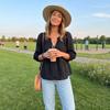 Women's Color Casual Button Front Three-Quarter Sleeve Loose Fit T-Shirt