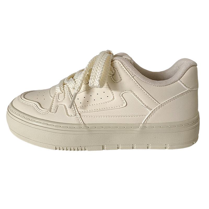 

B-9390 latex insole/platform white shoes women s shoes leather surface 2024 new versatile flat baseplate shoes casual shoes 40 бежевий