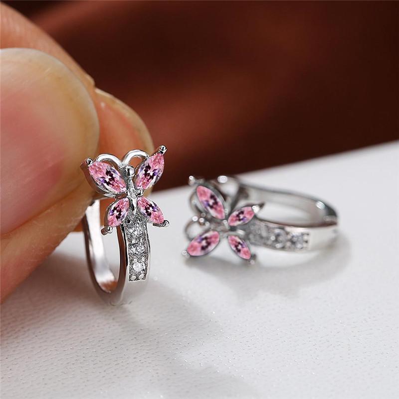 Crystal Female Multicolor Zircon Small Butterfly Clip Earrings Vintage Yellow Gold Color Wedding Boho Jewelry For Women