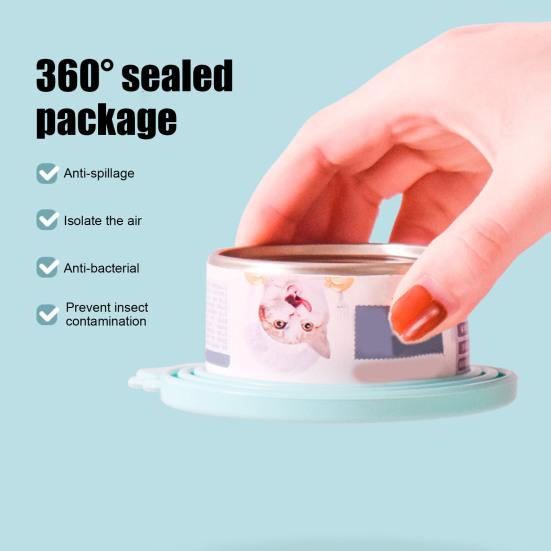 Крышка для консервной банки с кормом для домашних животных, многоразовая силиконовая герметичная крышка с ложкой, подходит для 3 стандартных размеров консервных банок с кормом для домашних животных или консервированными продуктами 1pc синий