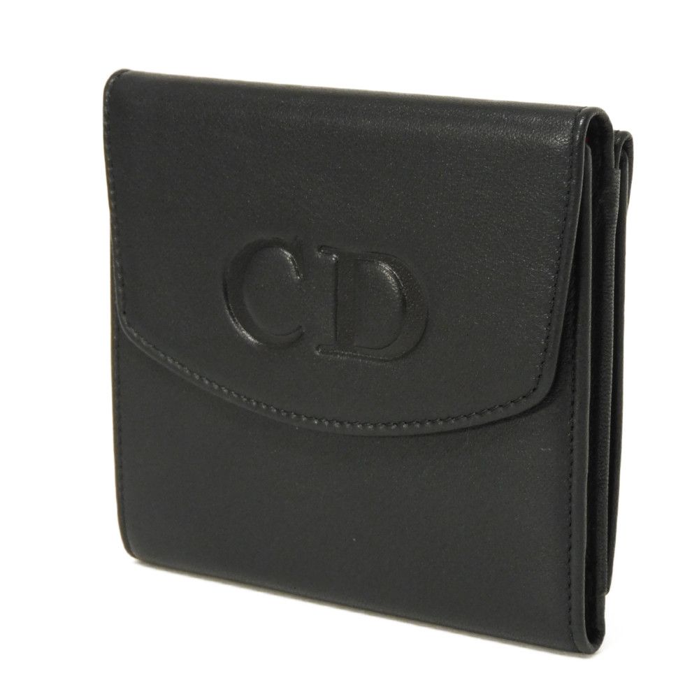 Used 10656 Trifold Wallet 7942, Old Style, Smooth Calfskin, Vintage, Old Red, Two-Tone CD Logo, Black, Unisex from