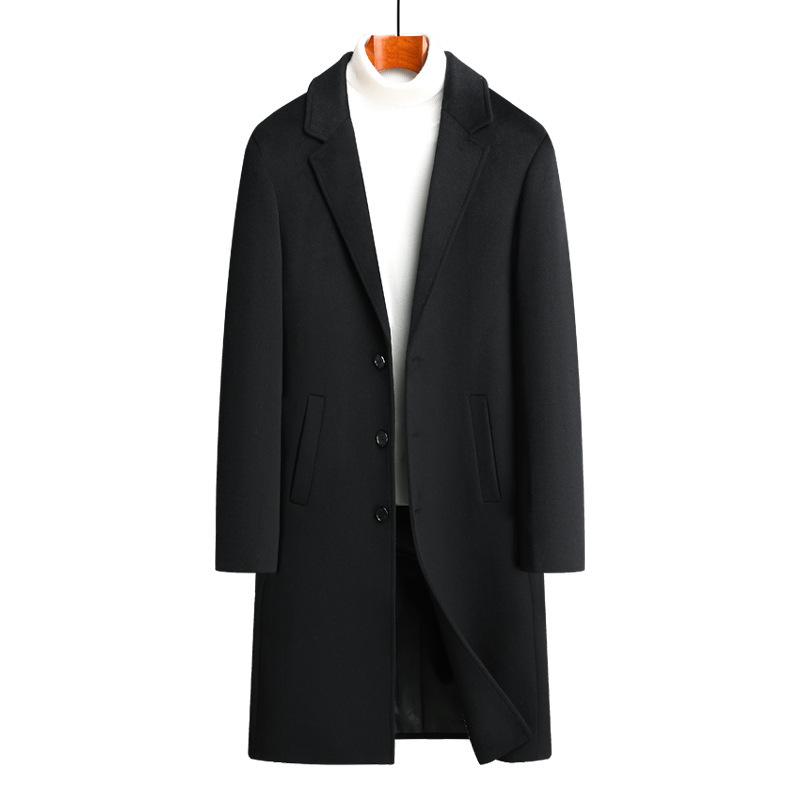 Men's Autumn and Winter Long Wool Over-the-Knee Trench Coat