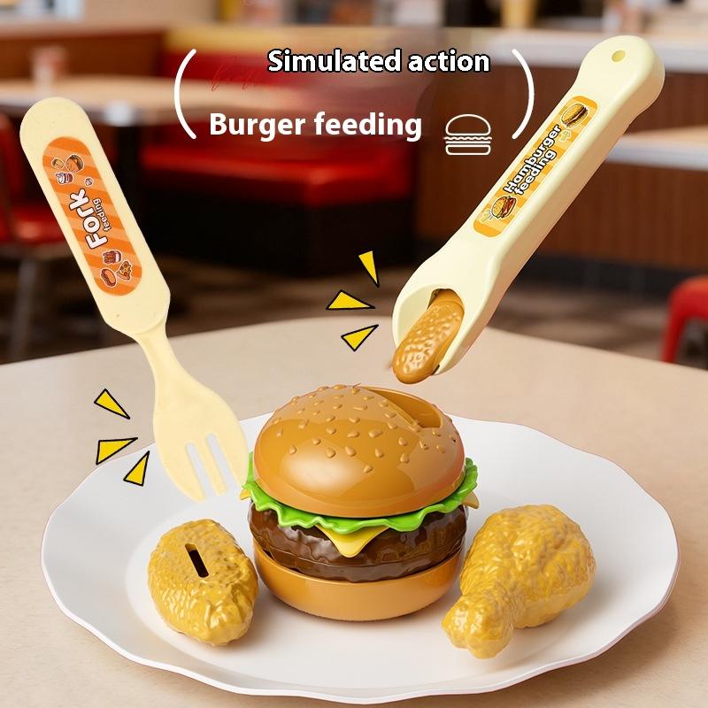 1 Set Creative Stress Relief Kit Fun Burger Feeding Toy Spoon Role Play Toys Children'S Imaginative Game Gifts For Boys And Girl