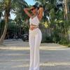 Ins Bandage Ruched Crop Top + kalhoty s vysokým pasem Stretch Flare Dvoudílná sada Móda Ležérní oblečení Tepláky Streetwear
