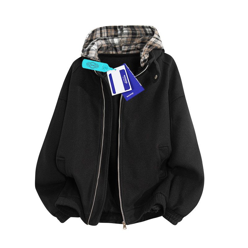 Wassup Detachable Plaid Hoodie Jacket for Men, New Autumn and Winter Trendy Versatile Youth Retro American Style Jacket