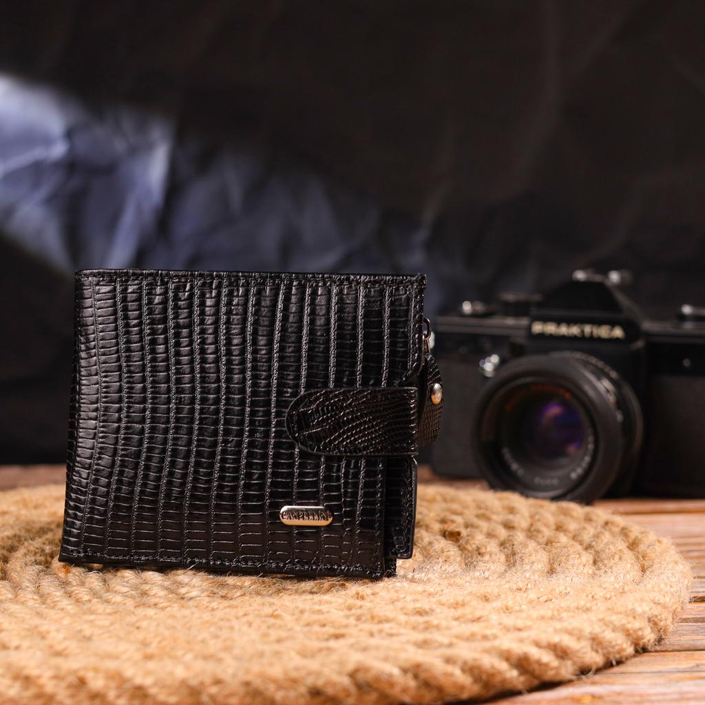 Excellent Men's Horizontal Wallet Made of Genuine Textured Leather CANPELLINI Purse 21506 Black