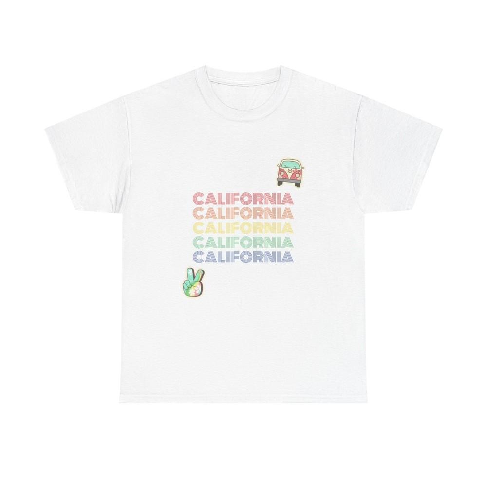 California Love T Shirt Hippie Bus Rainbow Graphic Unisex Heavy Cotton Tee