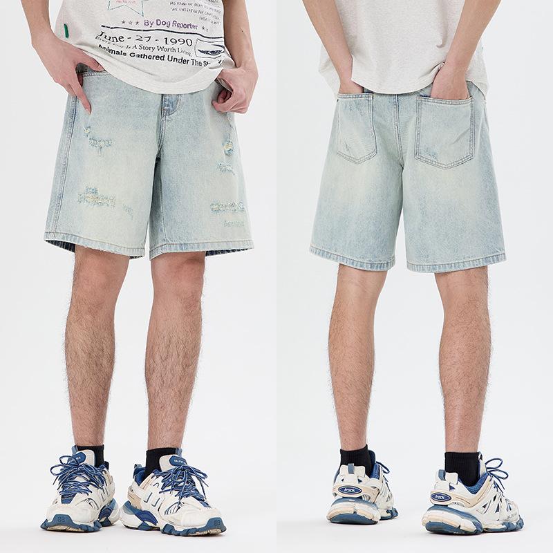 Updated American Leisure and Handsome Vintage Style Denim Mid-trousers Mens Relaxed Fit Leisure Shorts In Summer