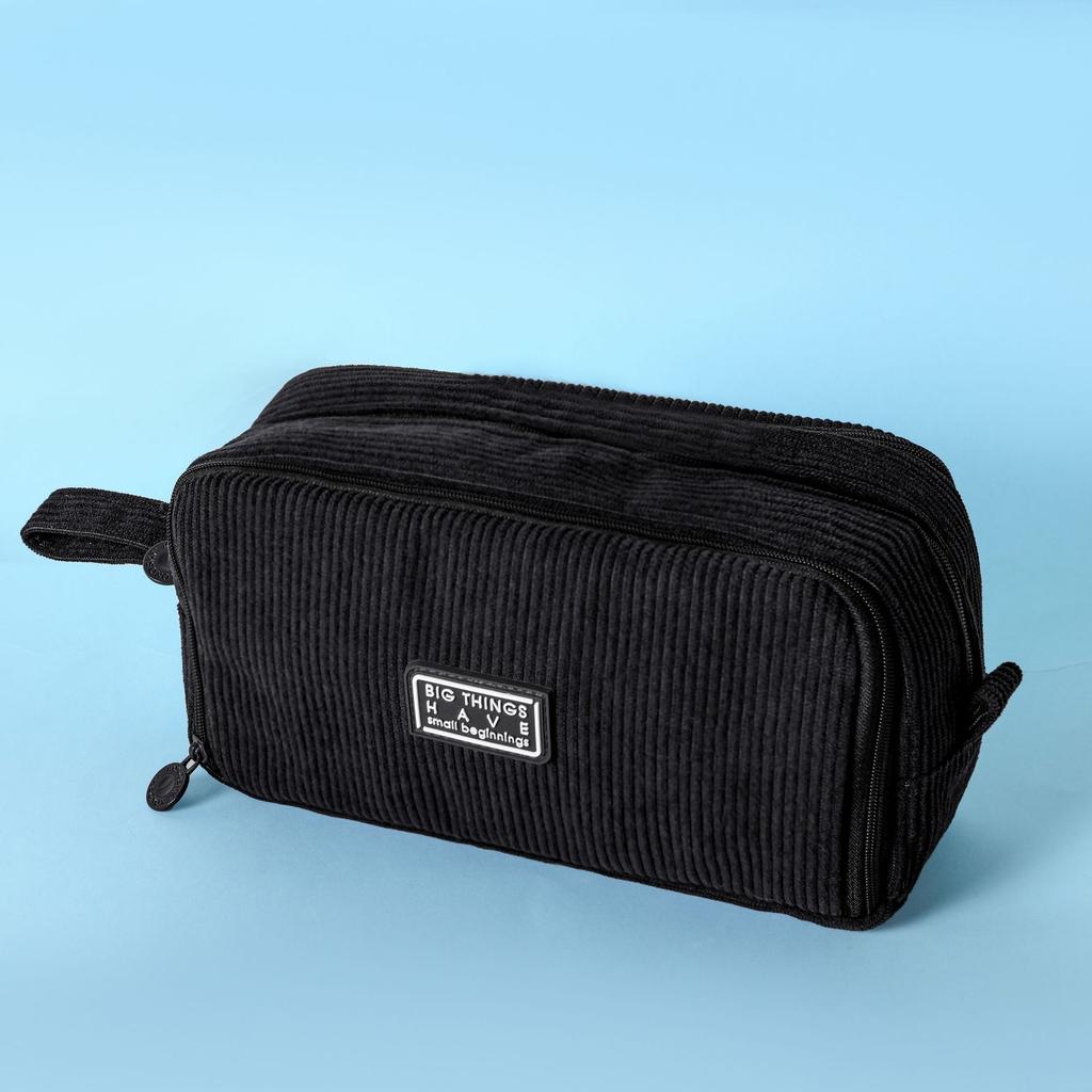 Corduroy Pencil Case Large Capacity Stationery Bag Vintage Style Zipper Pouch for School Students Unisex