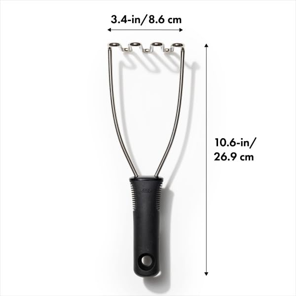 OXO Stainless Steel Potato Masher with Handle for Mashing Potato Baby Dishwasher Safe Easy-to-Grip Potatoes, Salad, Food,