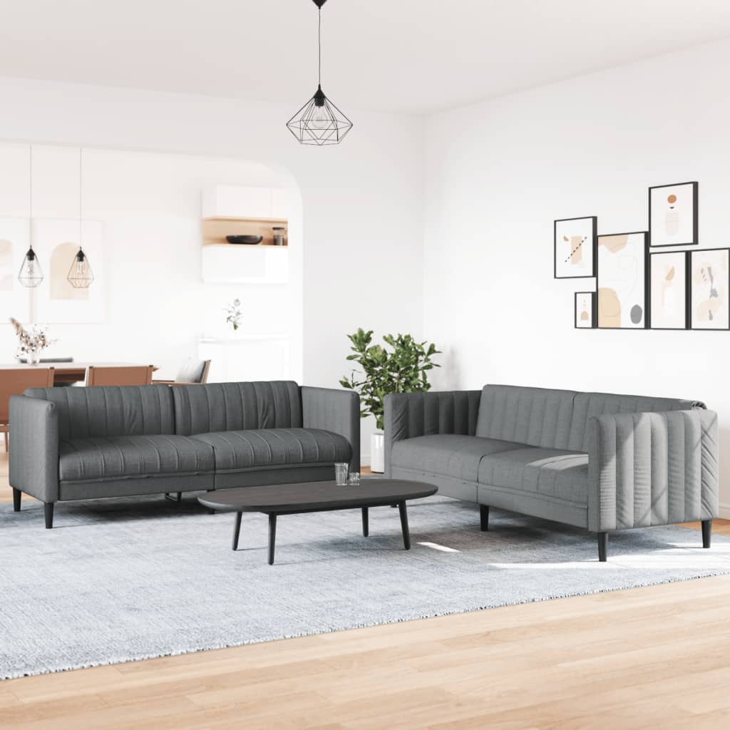 Vidaxl 2-Cz. Living Room Set, Dark Grey, Upholstered In Fabric