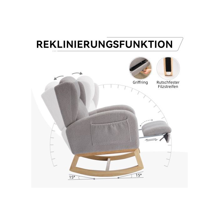 Fauteuil À Structure En Bois Avec Repose-pieds Réglable Et Dossier Haut, Fauteuil Décoratif Pour Chambre À Coucher Et Salon, Gris