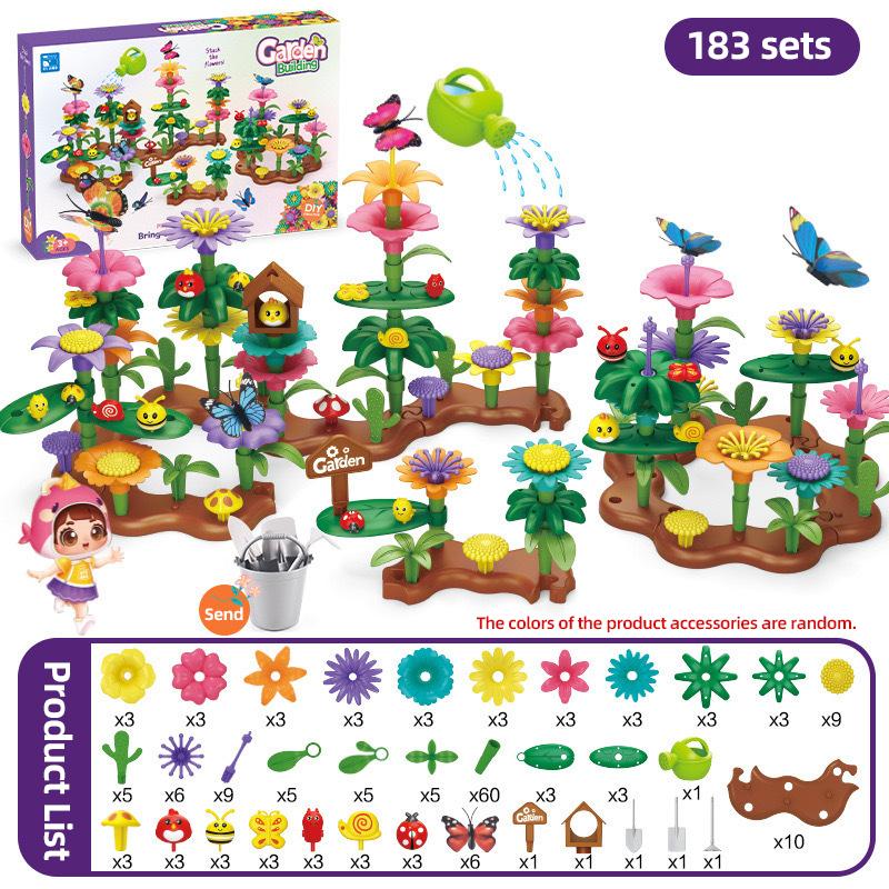 Handmade Flowers Stacking Game Toy for Children Flower Garden Building Plant DIY Assembly Toys for Kids Boy Girls Birthday Gifts